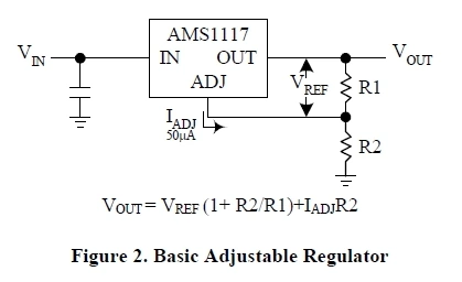 AMS1117-ADJ 基本回路図