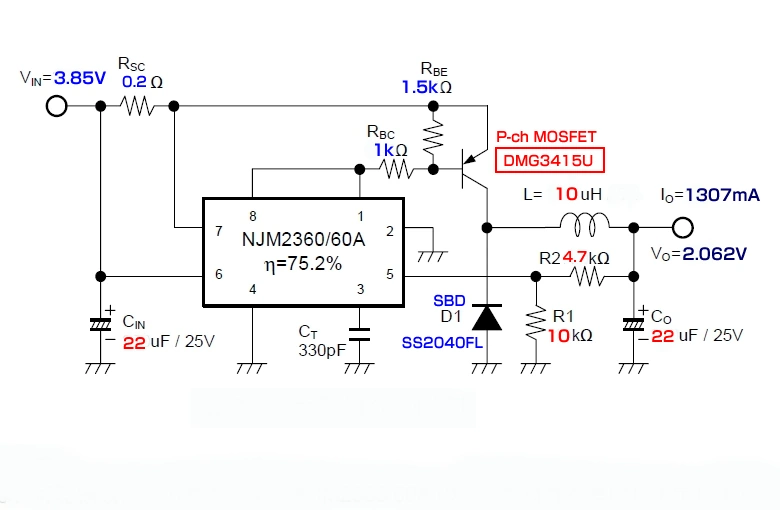 NJM2360AD：降圧回路図／DMG3415U