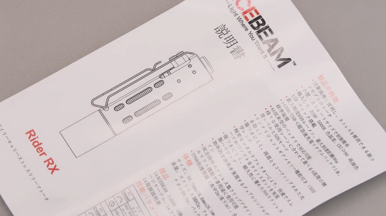 ACEBEAM Rider RX Aluminium / Japanese manual