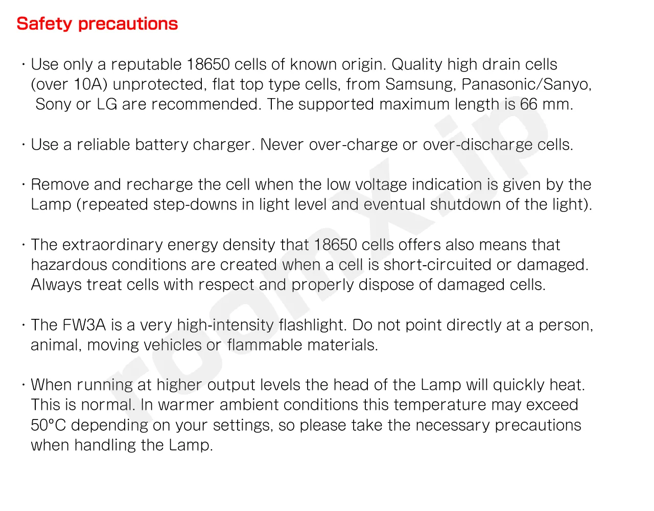 LUMINTOP FW3A / Safety precautions