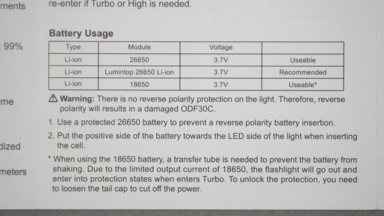 LUMINTOP ODF30C / battery