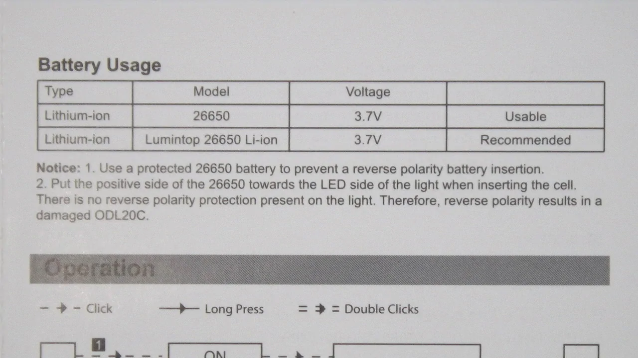 LUMINTOP ODL20C / battery