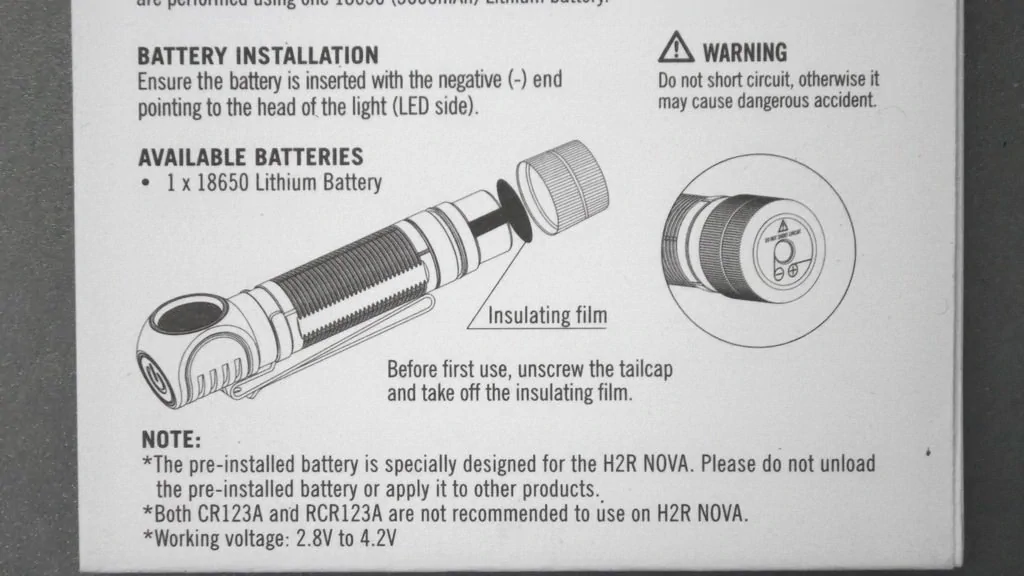 OLIGHT H2R NOVA / battery