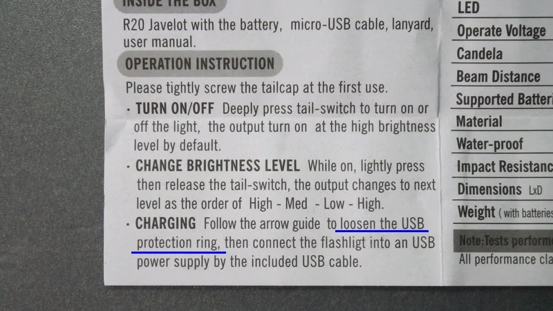 OLIGHT R20 JAVELOT / USB充電